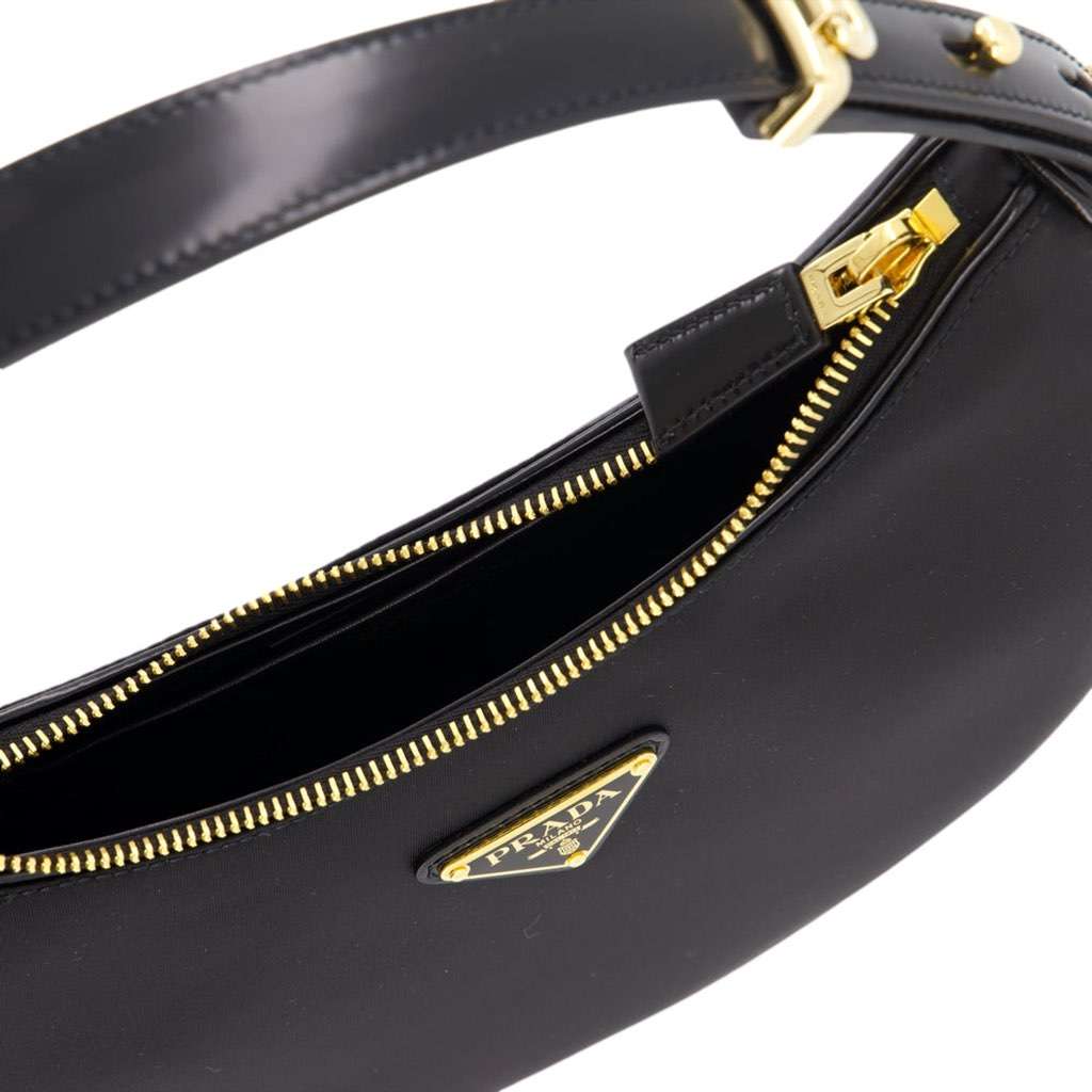 Prada Prada Arqu√© Re-Nylon and Brushed Leather Black Shoulder Bag Black Never worn, with tag - Box View