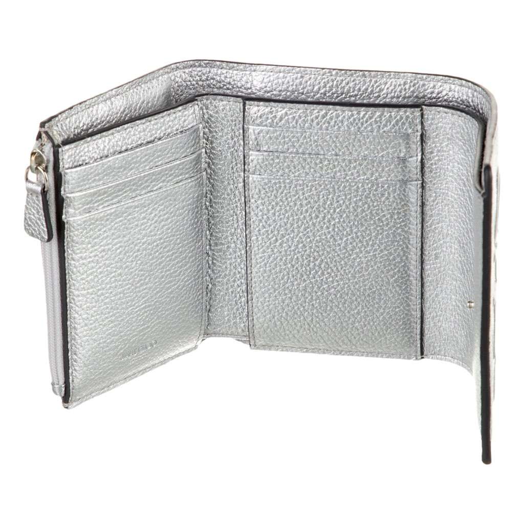 Jimmy Choo Jimmy Choo Loni Silver Leather Embossed Logo Tri-Fold Card Case Wallet Silver Never worn, with tag - Model View