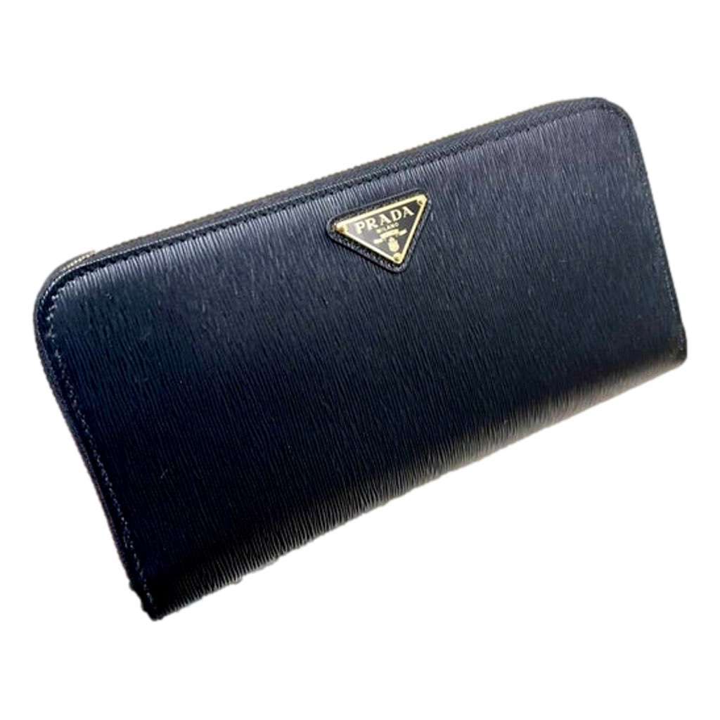 Prada Prada Vitello Move Nero Black Leather Zip Around Long Wallet Gold Triangle Logo Beige Leather Never worn, with tag - Front View