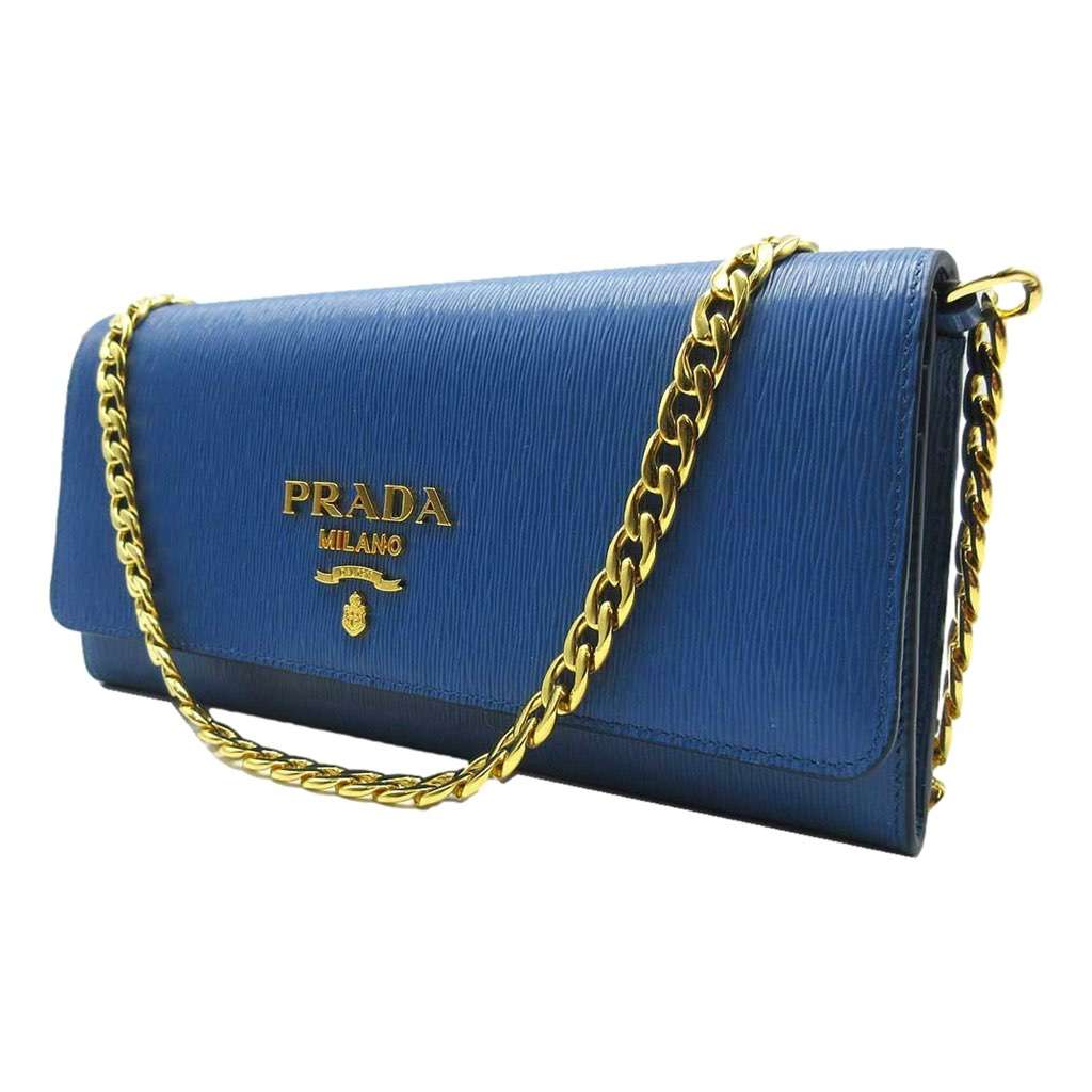 Prada Prada Vitello Move Cobalto Blue Leather Chain Crossbody Wallet Clutch Blue Leather Never worn, with tag - Back View