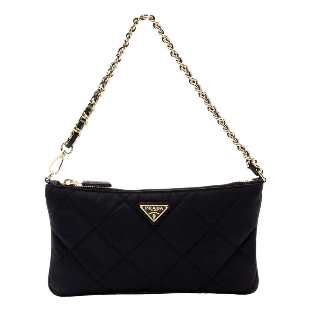 Prada Prada Re-Edition 1995 Black Gold  Re-Nylon Pouch Handbag Black Never worn, with tag - Front View