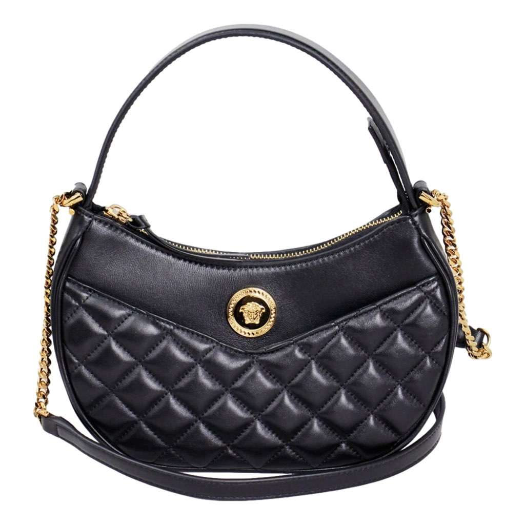 Versace Versace La Medusa Half Moon Hobo Shoulder Crossbody Bag Black Leather Black Leather Never worn, with tag - Front View