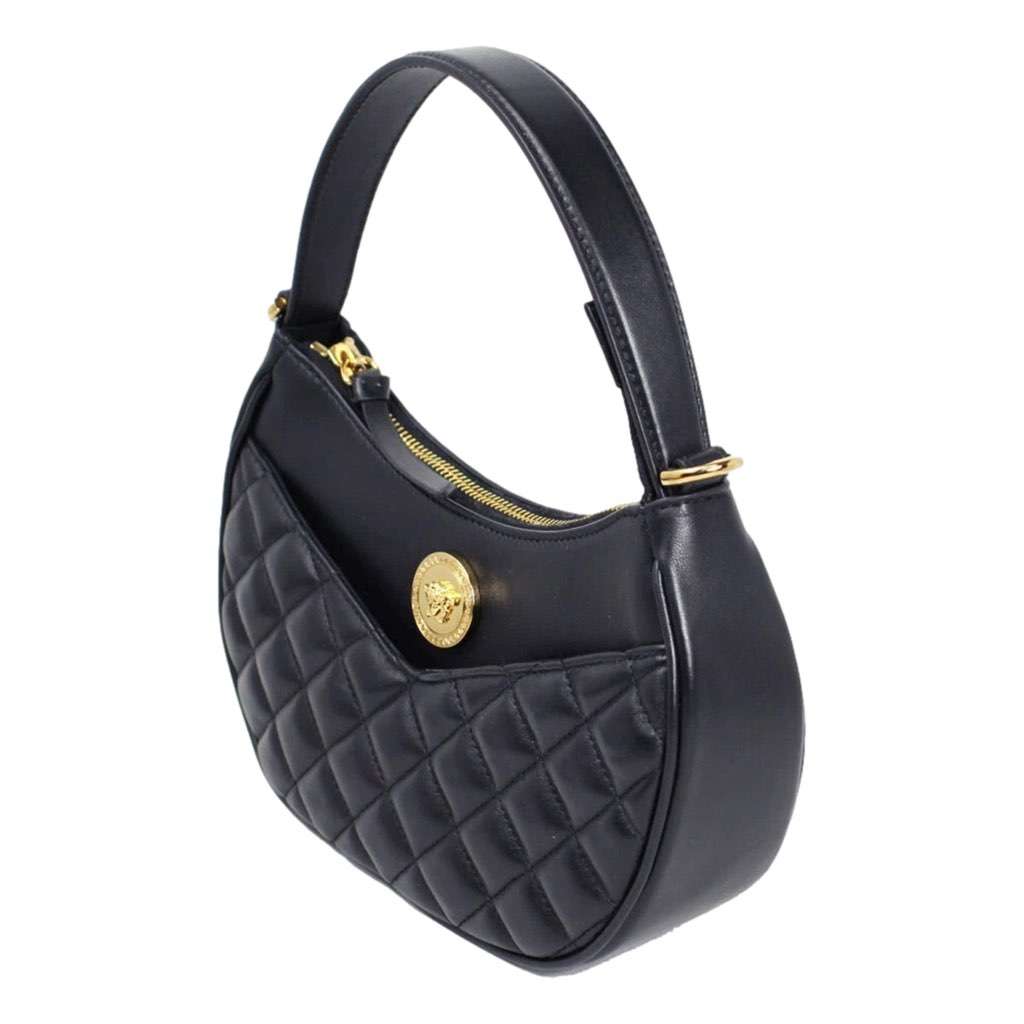 Versace Versace La Medusa Half Moon Hobo Shoulder Crossbody Bag Black Leather Black Leather Never worn, with tag - Back View