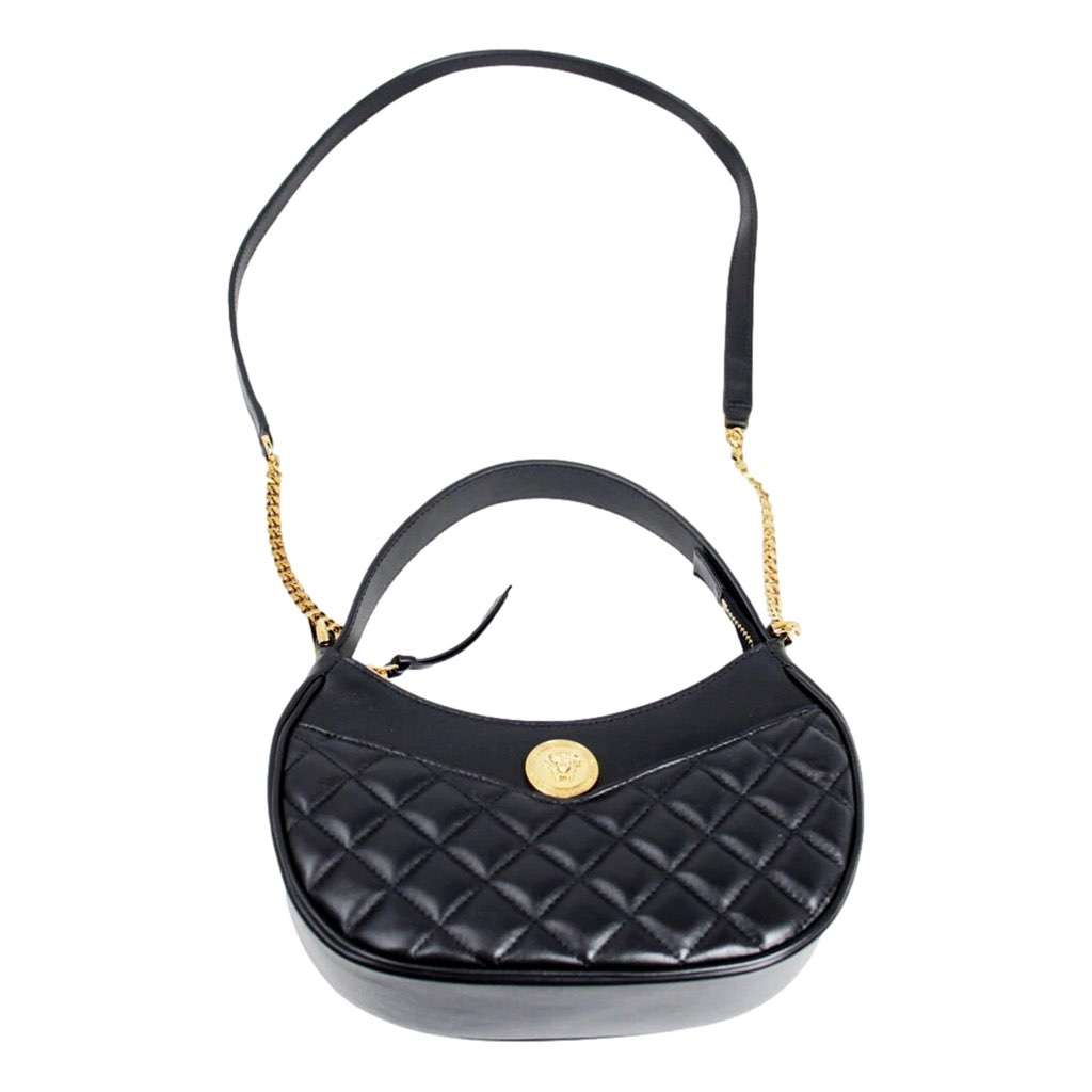 Versace Versace La Medusa Half Moon Hobo Shoulder Crossbody Bag Black Leather Black Leather Never worn, with tag - Model View