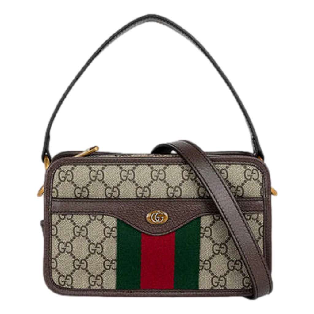 Gucci Gucci Ophida GG Supreme Canvas Leather Webstripe Top Handle Crossbody Handbag Brown Canvas Never worn, with tag - Front View
