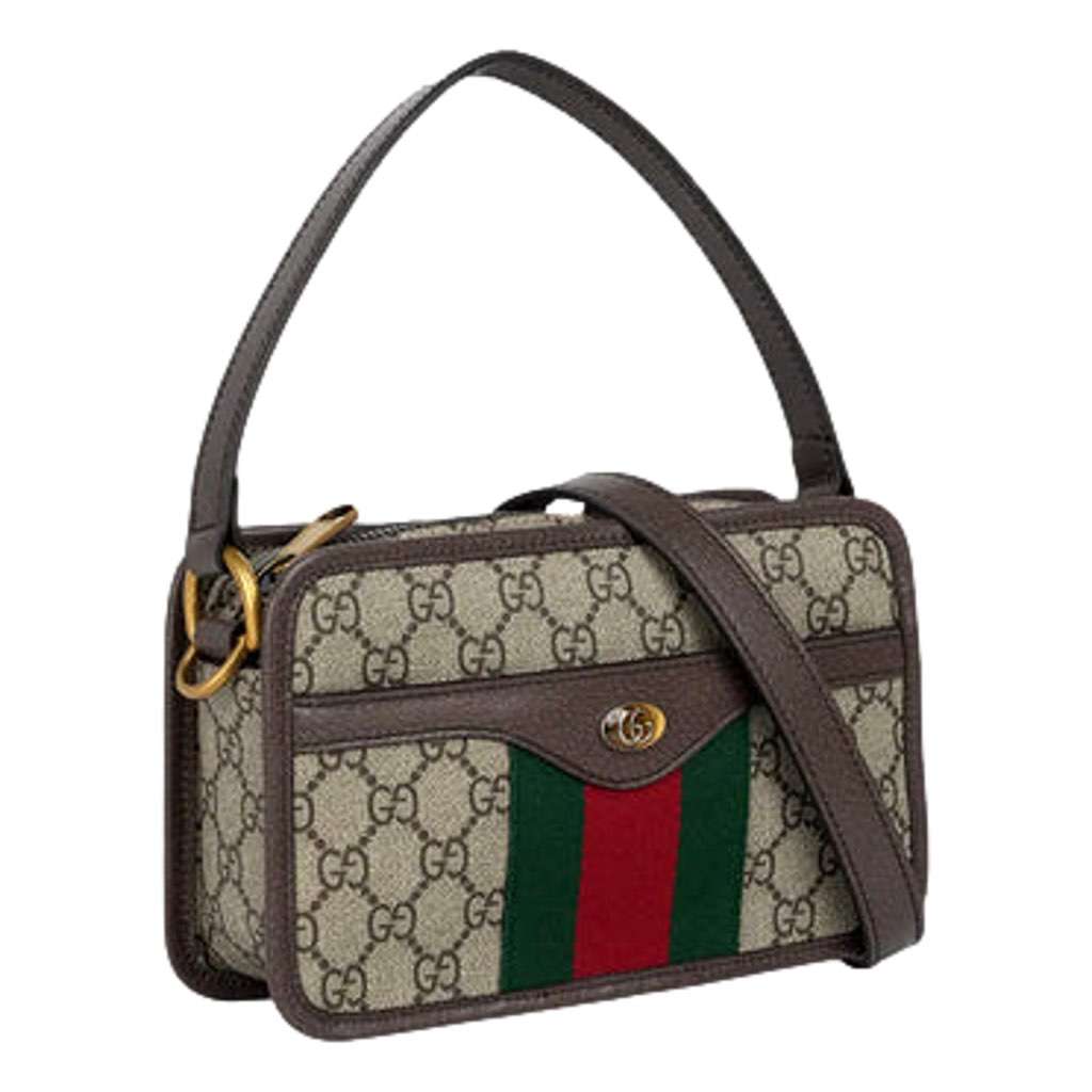 Gucci Gucci Ophida GG Supreme Canvas Leather Webstripe Top Handle Crossbody Handbag Brown Canvas Never worn, with tag - Back View