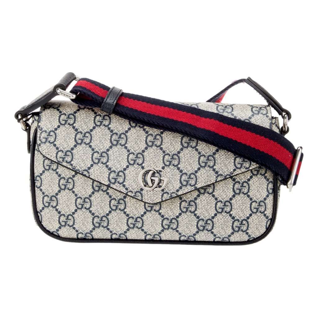 Gucci Gucci GG Supreme Canvas Web Mini Ophidia Envelope Crossbody Bag Beige Blue Beige Canvas Very good condition - Front View
