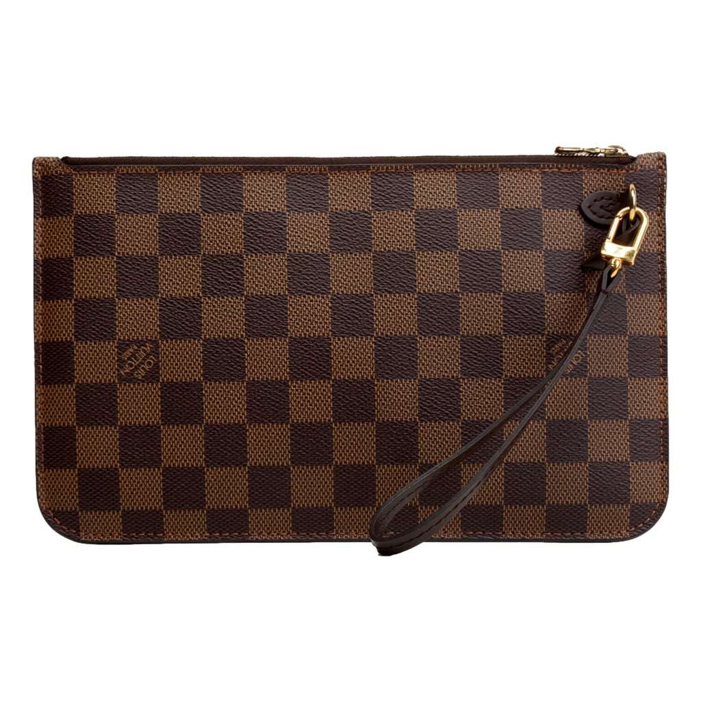 Louis Vuitton Louis Vuitton Neverfull MM GM Pochette Damier Ebene Wristlet Clutch Brown Canvas Very good condition - Front View