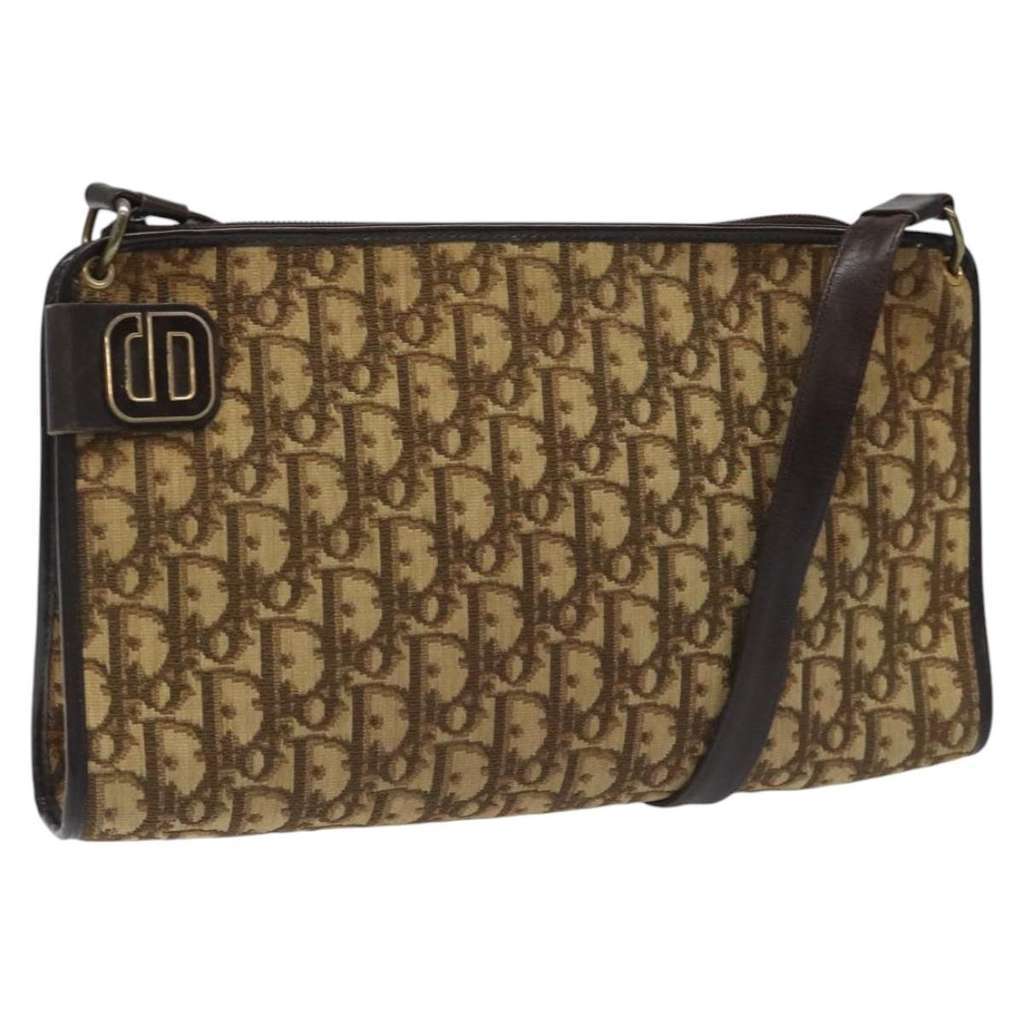 Christian Dior Vintage Trotter Shoulder Bag Brown Canvas Good condition - Front View