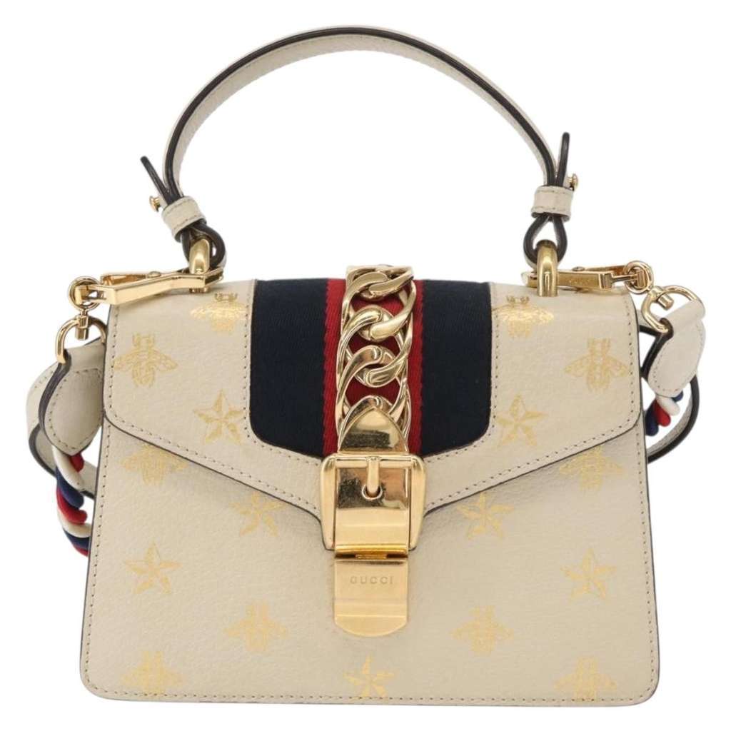 Gucci Sylvie Top Handle Bag Beige Leather Good condition - Front View