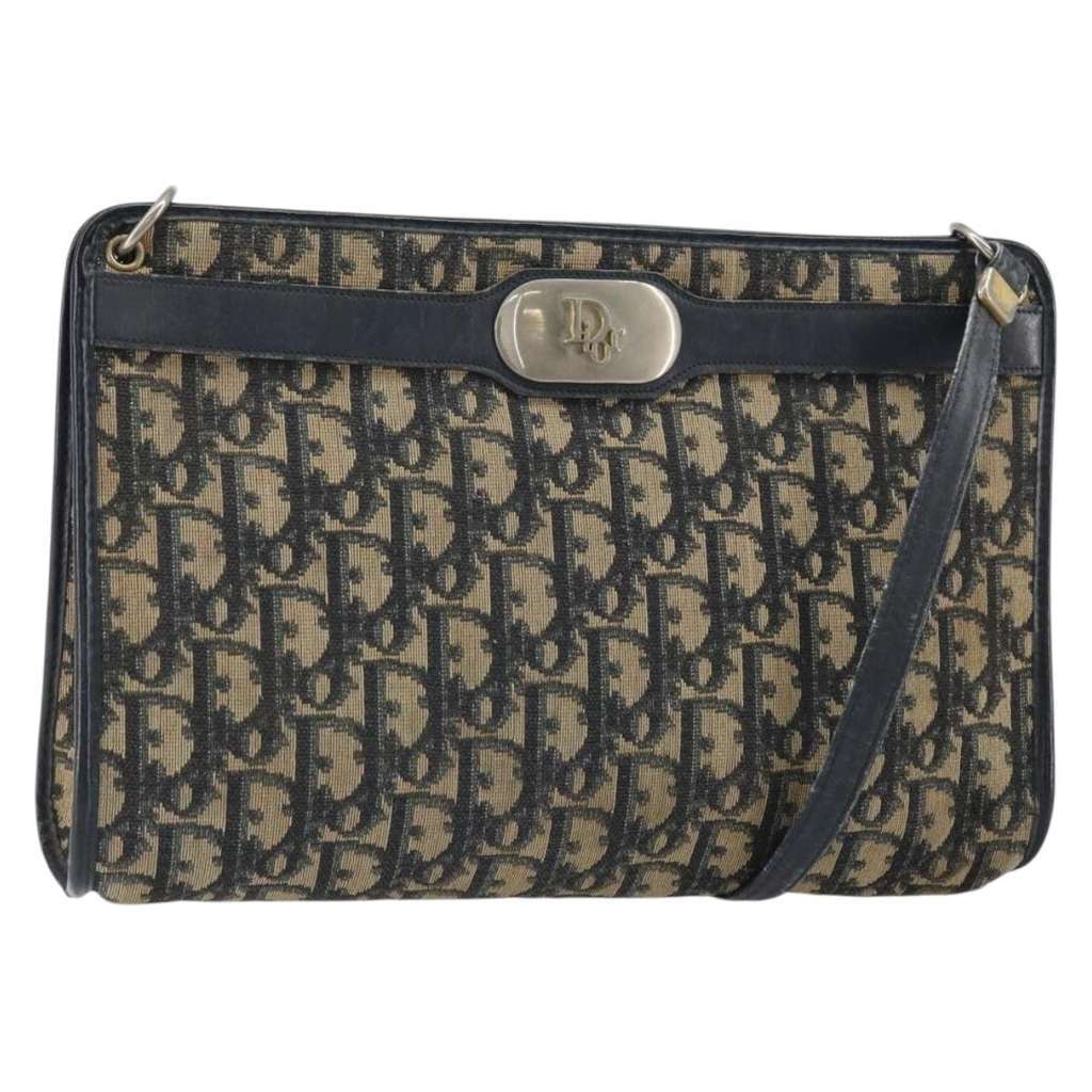 Christian Dior Vintage Trotter Shoulder Bag Navy Canvas Good condition - Front View