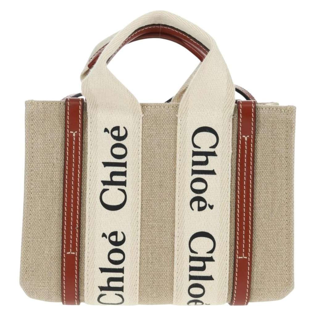 Chloe Woody Tote Beige Canvas Good condition - Front View