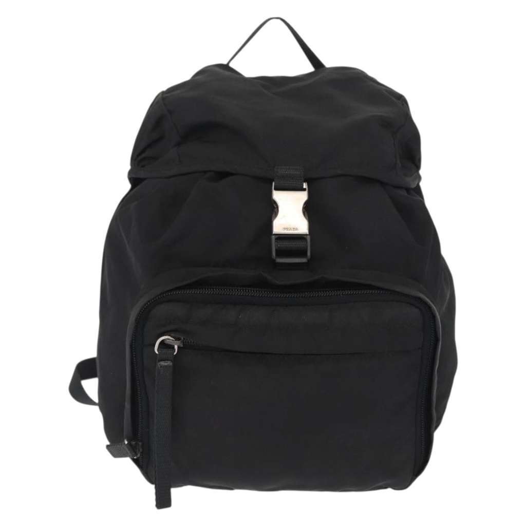Prada Single Buckle Pocket Backpack Black Good condition - Front View