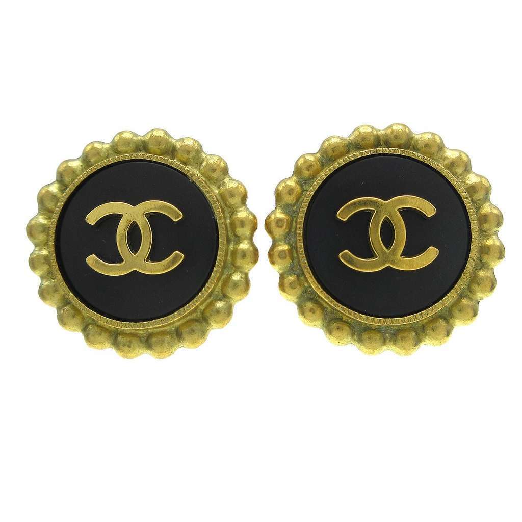 Chanel CC Round Earrings Black Good condition - Front View