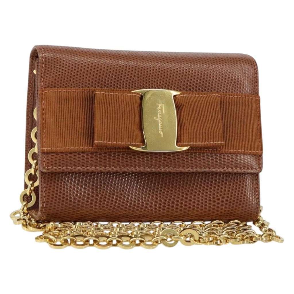 Salvatore Ferragamo Vala Shoulder Bag Brown Leather Good condition - Front View