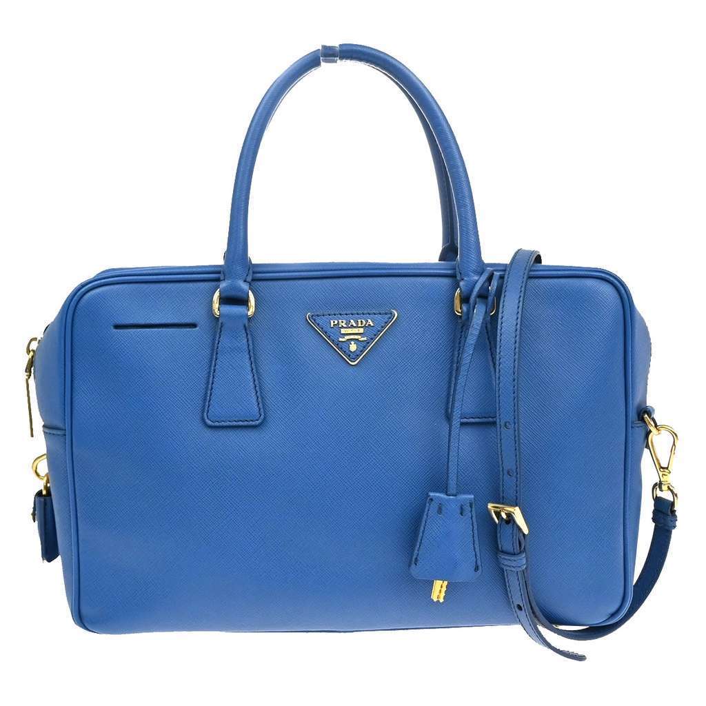 Prada Bauletto Bag Blue Leather Good condition - Front View