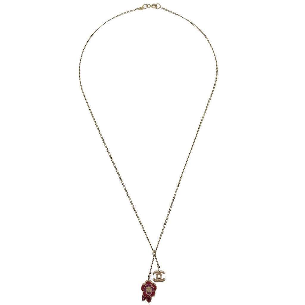 Chanel Camellia Pendant Necklace Gold Good condition - Front View