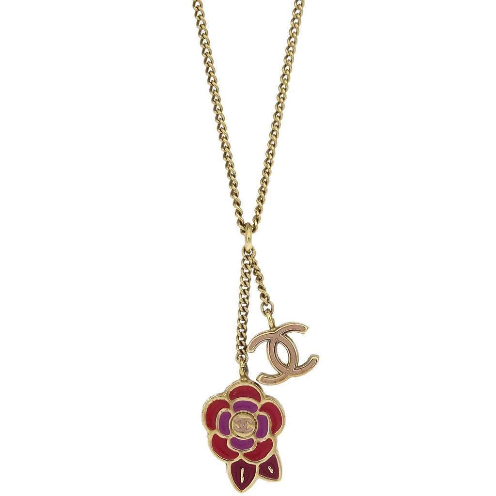 Chanel Camellia Pendant Necklace Gold Good condition - Back View