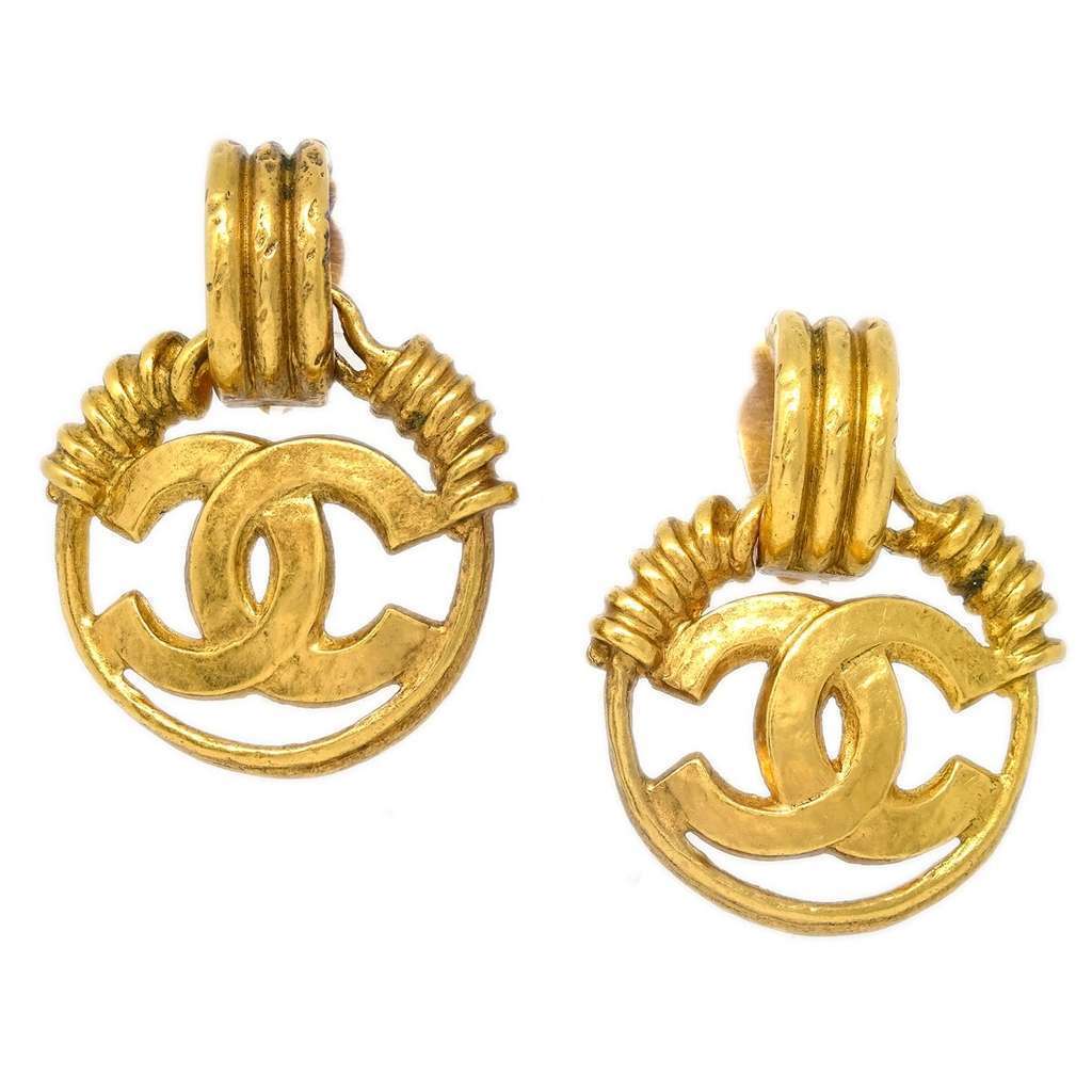 Chanel Vintage CC Earrings Gold Good condition - Front View