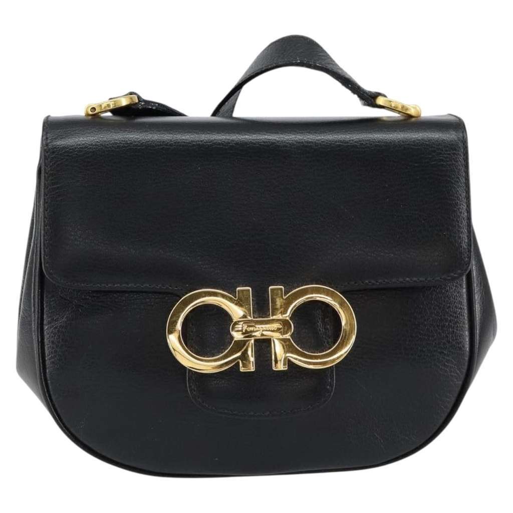 Salvatore Ferragamo Gancini Shoulder Bag Black Leather Good condition - Front View