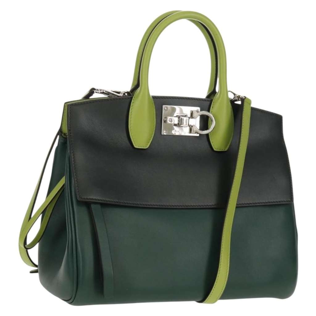 Salvatore Ferragamo Studio Satchel Green Leather Good condition - Front View