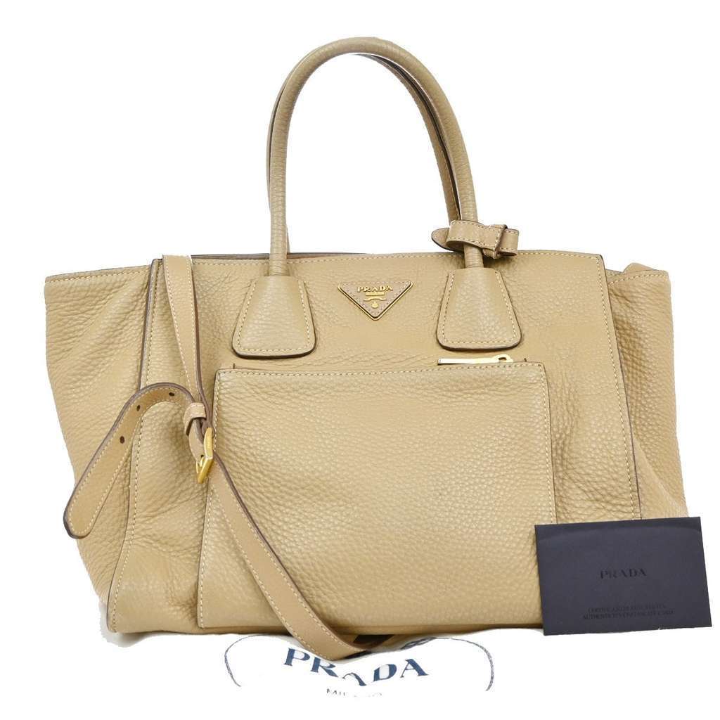 Prada Front Pocket Wing Convertible Tote Beige Leather Good condition - Front View