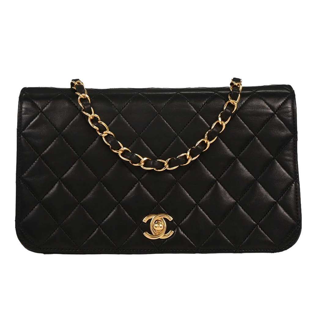 Chanel Vintage Full Flap Shoulder Bag Black Leather Good condition - Front View