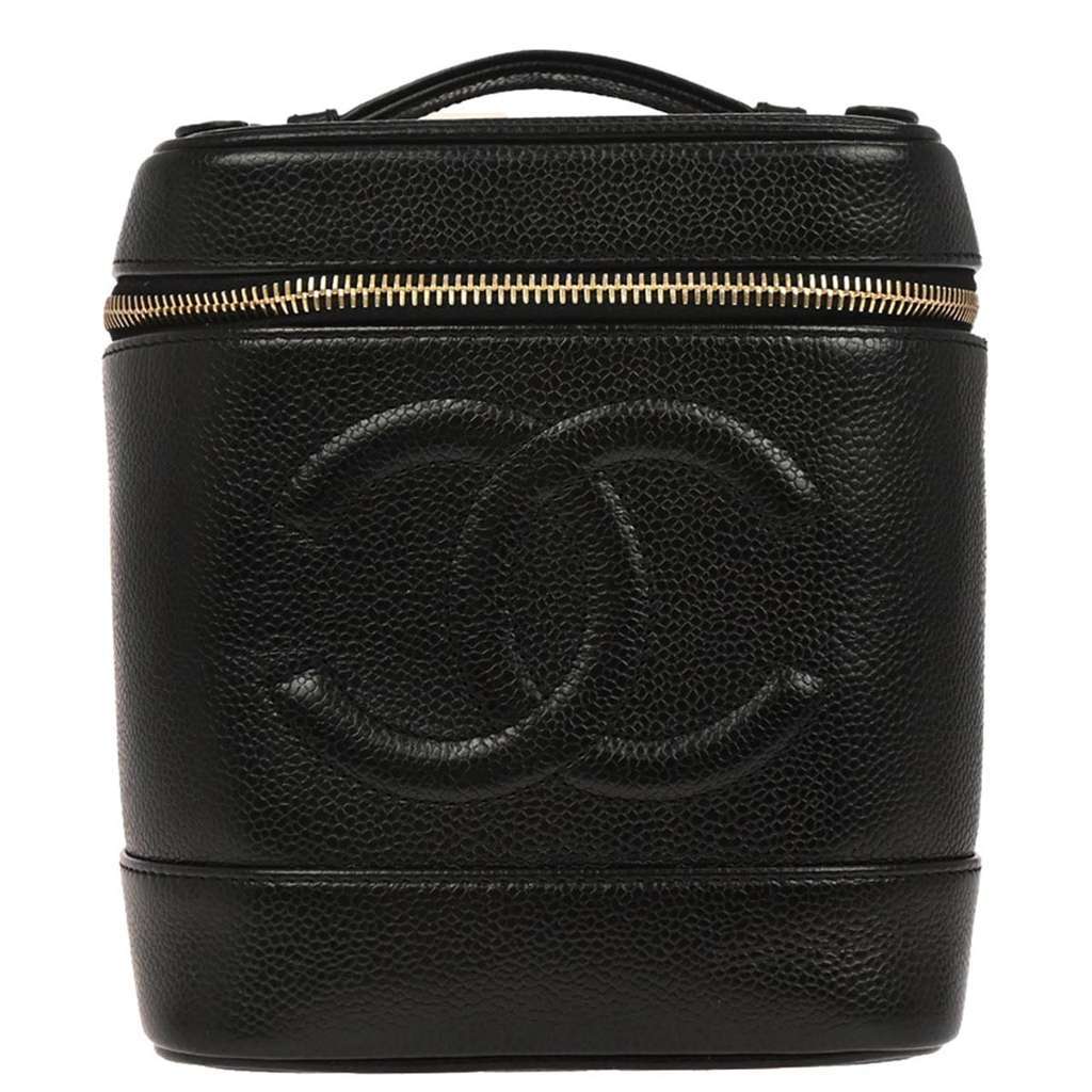 Chanel Vintage Timeless Cosmetic Case Black Leather Good condition - Front View