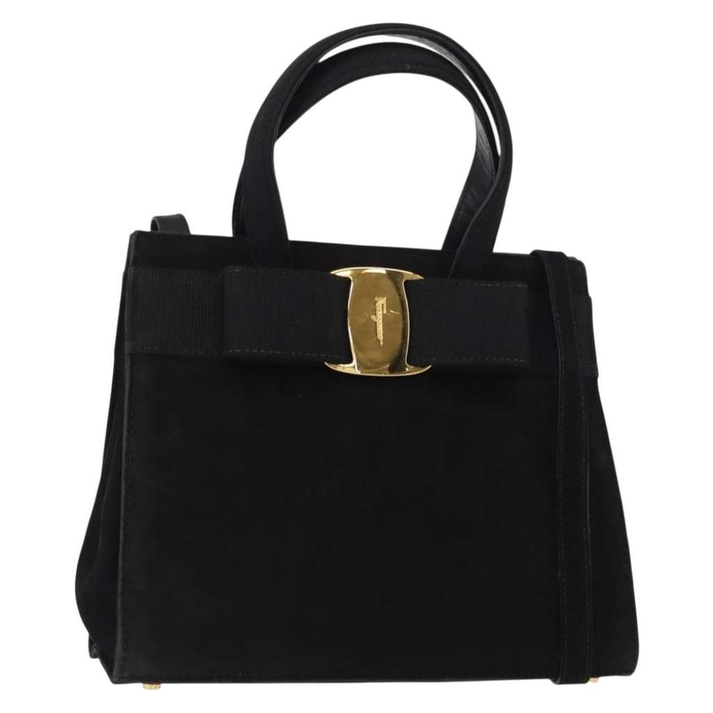 Salvatore Ferragamo Convertible Vara Bow Tote Black Suede Good condition - Front View
