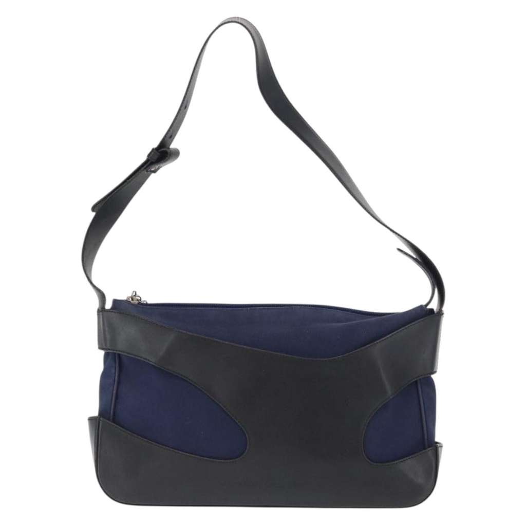 Salvatore Ferragamo Cut Out Shoulder Bag Navy Canvas Good condition - Front View