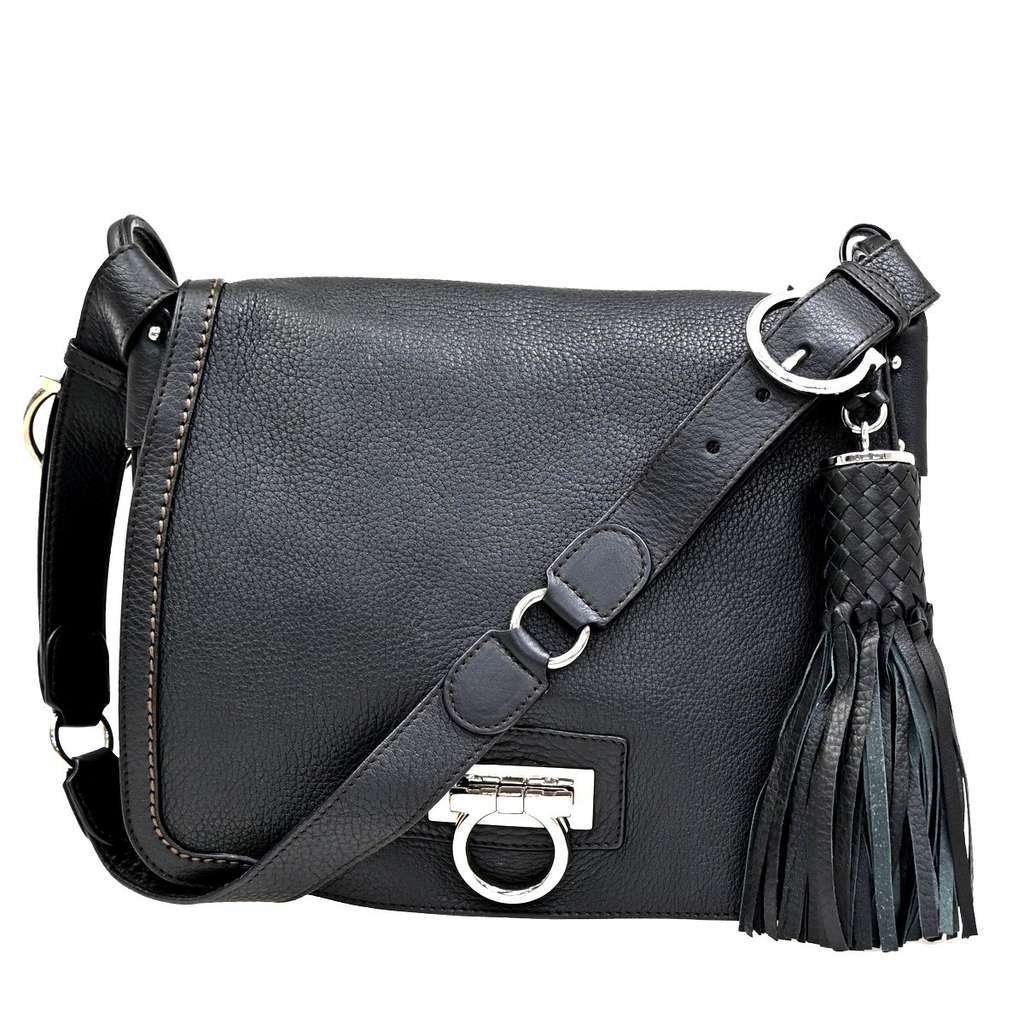 Salvatore Ferragamo Gancini Shoulder Bag Black Leather Good condition - Front View