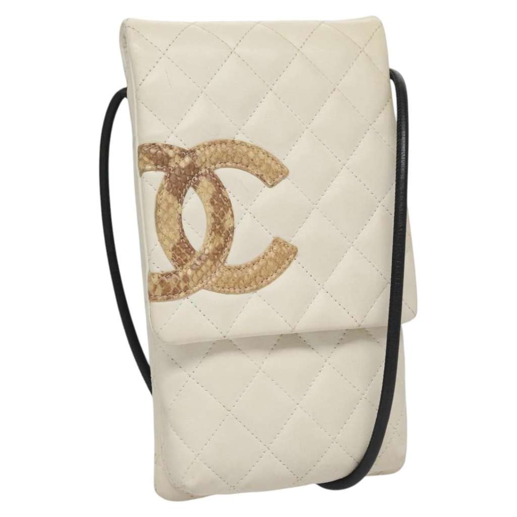 Chanel Cambon Crossbody Bag White Leather Good condition - Front View