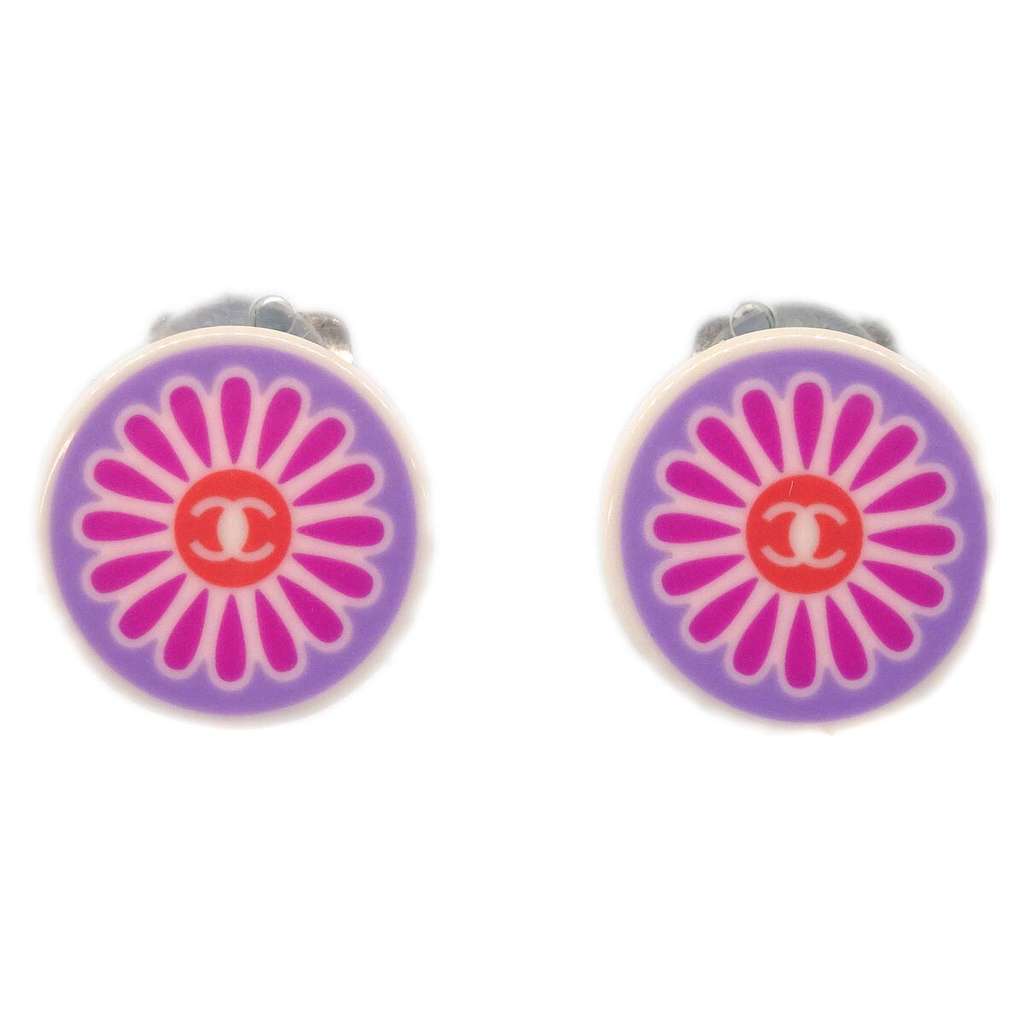 Chanel Vintage CC Round Button Clip-On Earrings MultiColor Metal Good condition - Front View
