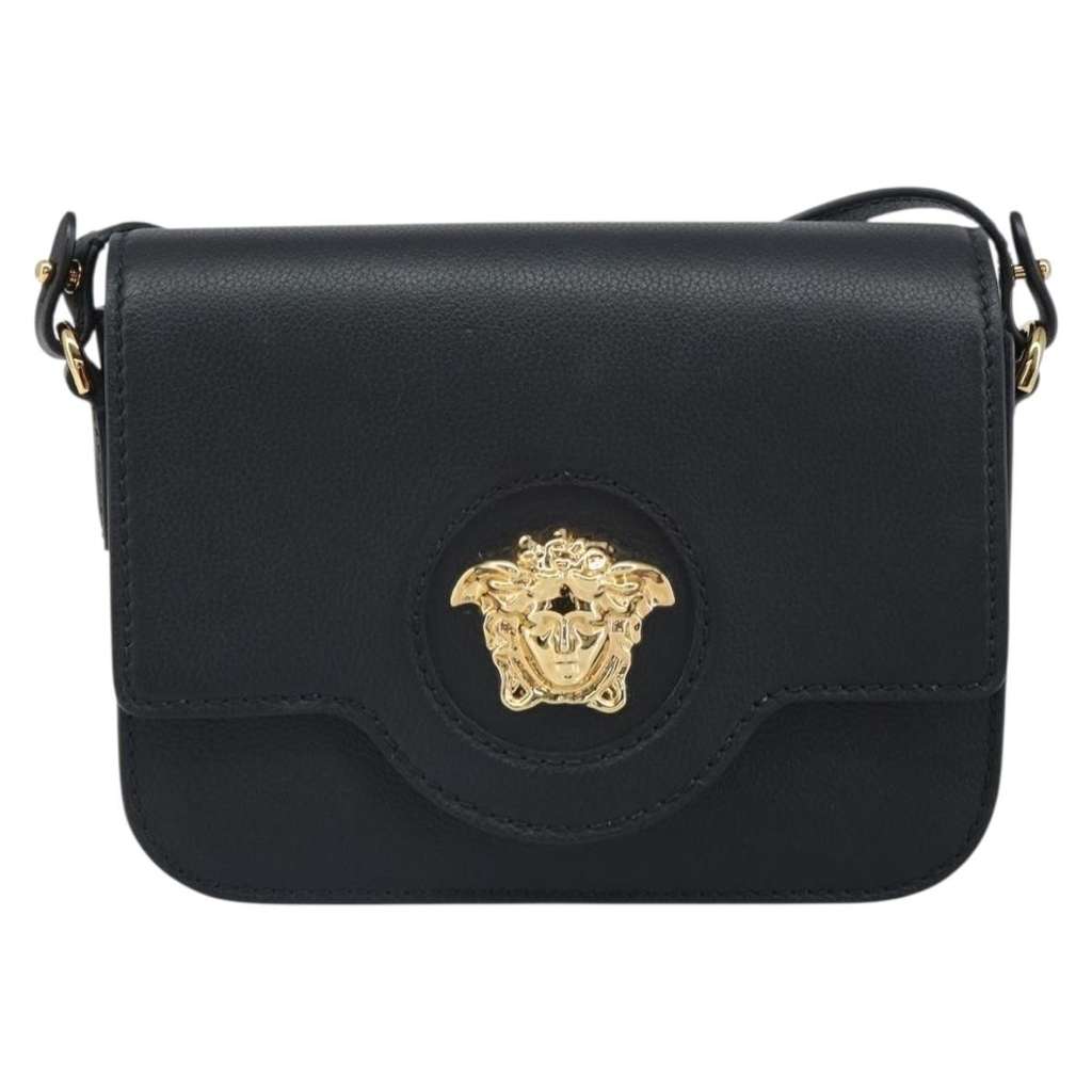 Versace La Medusa Flap Shoulder Bag Black Leather Good condition - Front View