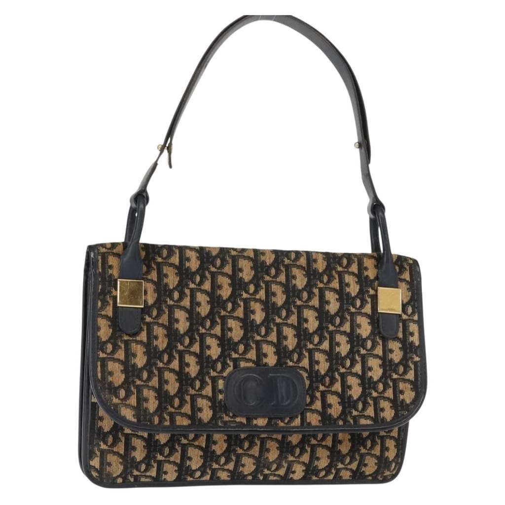 Christian Dior Vintage Trotter Shoulder Bag Navy Canvas Good condition - Front View