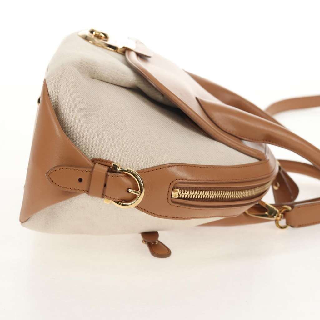 Salvatore Ferragamo Vintage Fiamma Satchel Beige Canvas Good condition - Model View