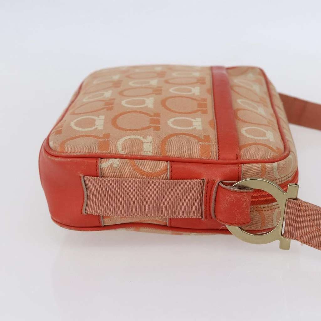 Salvatore Ferragamo Gancini Shoulder Bag Orange Canvas Good condition - Model View