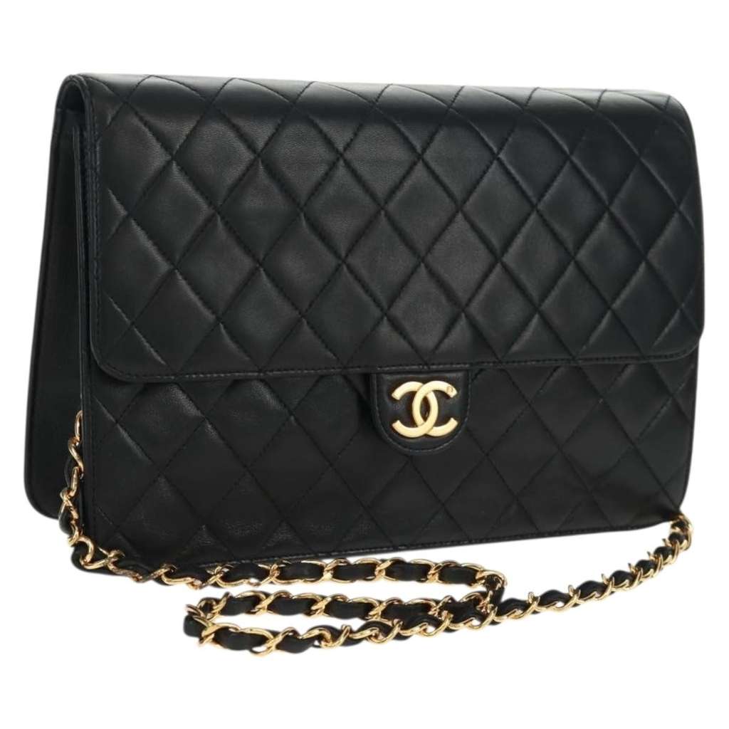 Chanel Vintage Classic Single Flap Bag Black Leather Good condition - Front View