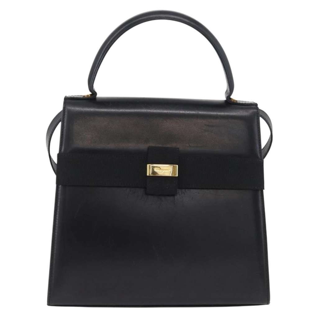 Salvatore Ferragamo Vara Handbag Black Leather Good condition - Front View