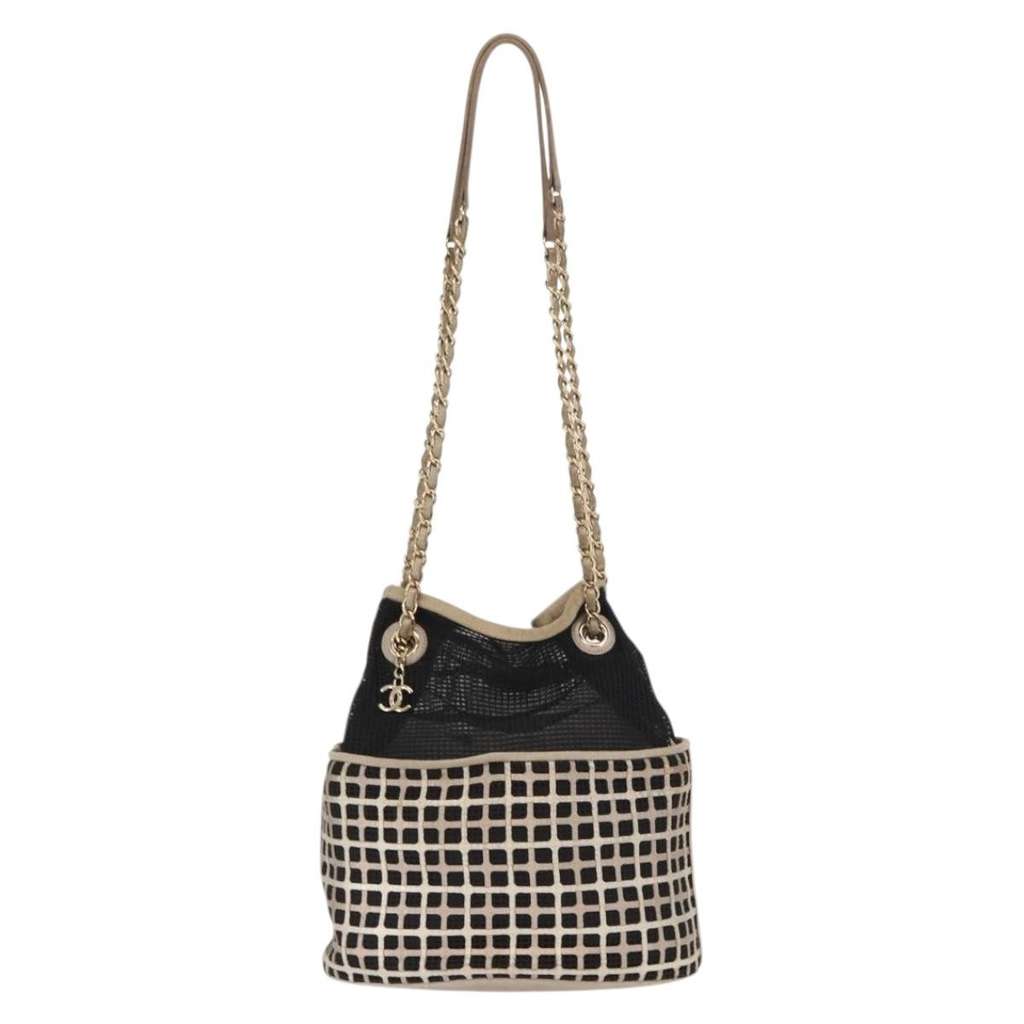 Chanel Chain Bucket Bag Black Leather Fair condition - Front View