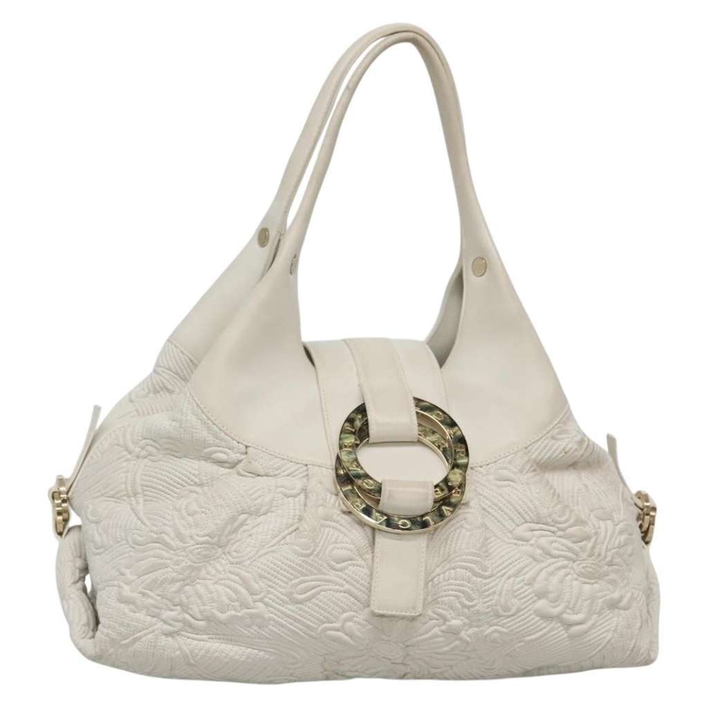 Bvlgari Chandra Hobo White Leather Good condition - Front View