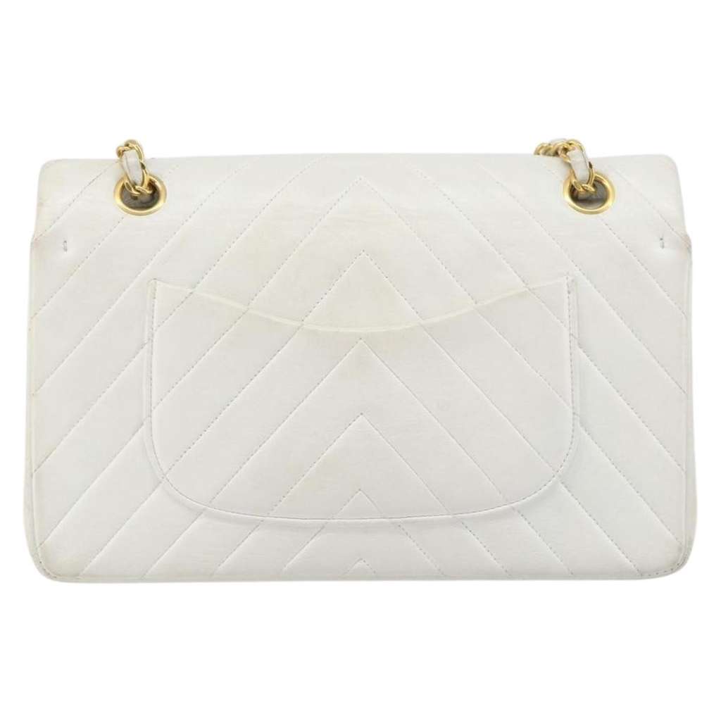 Chanel Vintage Classic Double Flap Bag White Leather Fair condition - Back View
