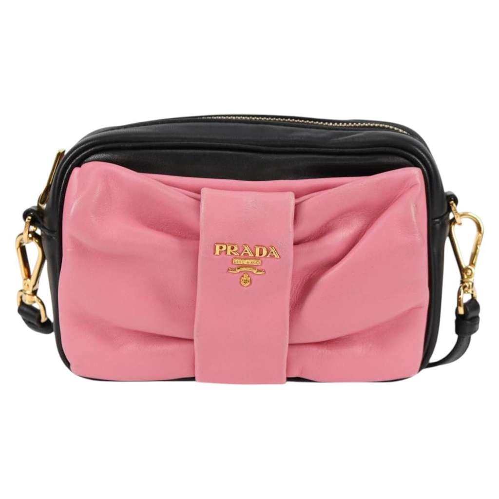 Prada Bow Camera Crossbody Bag Black Leather Good condition - Front View