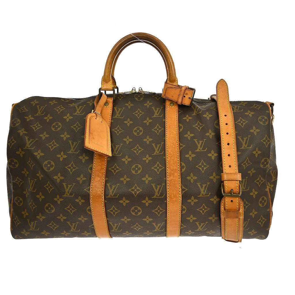 Louis Vuitton Keepall Bandouliere Bag Brown Canvas Fair condition - Front View