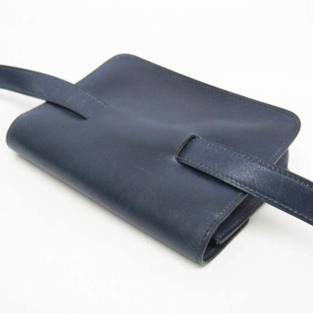 Hermès Pochette Green Belt Bag Navy Leather Good - Back View