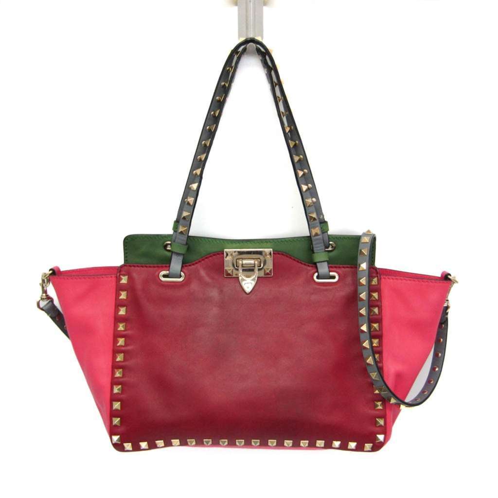 Valentino Garavani Rockstud Tote Red Leather Good - Front View