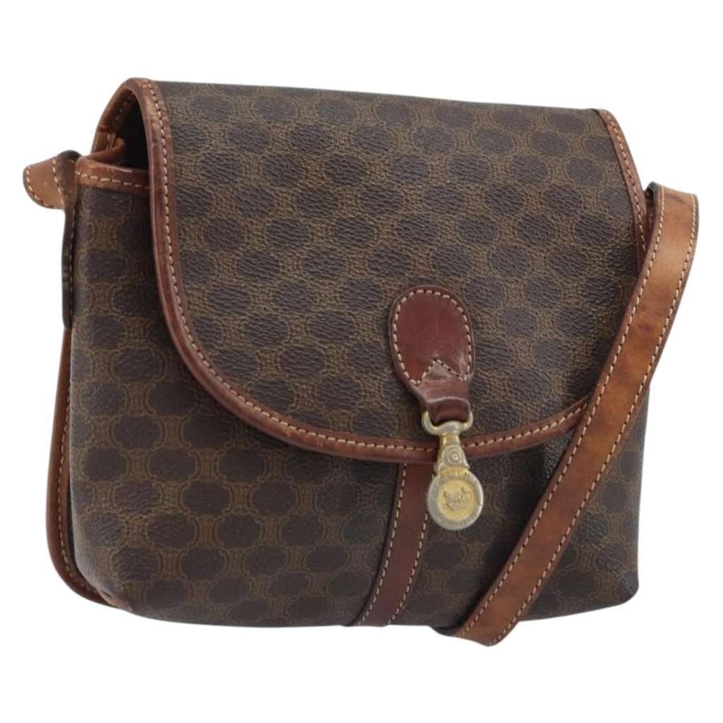 Celine Vintage Macadam Shoulder Bag Brown Canvas Good - Front View