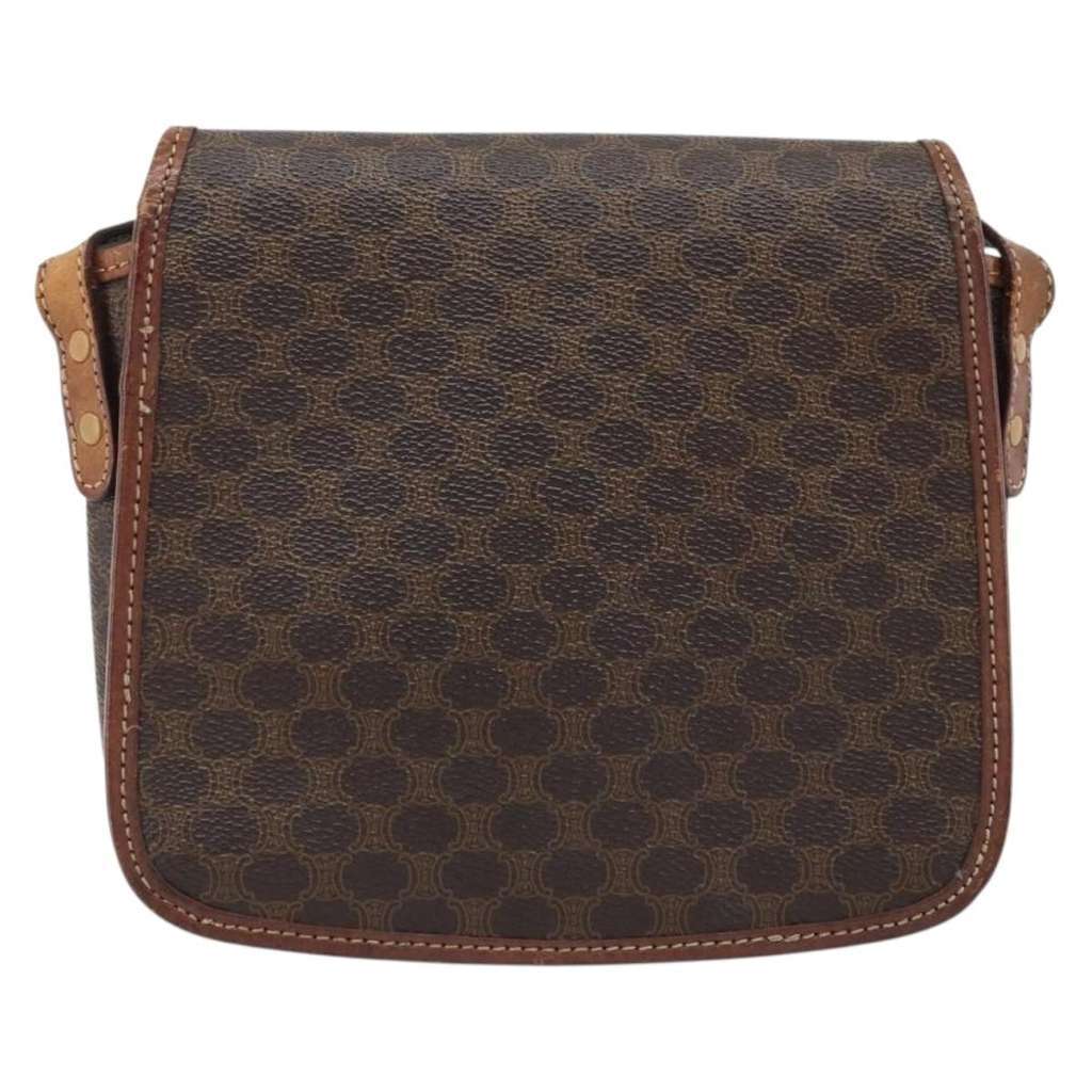 Celine Vintage Macadam Shoulder Bag Brown Canvas Good - Back View