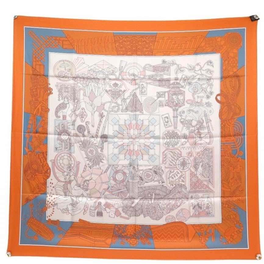 Hermès de l’ombrelle aux duels Orange Silk Never worn, with tag - Box View