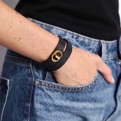 Dior Double tour bracelet Black Leather Very good - Back View